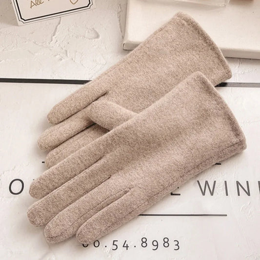 Women Winter Cashmere Wool Knit Plush Thick Warm Glove Outdoor - Craftklart.store