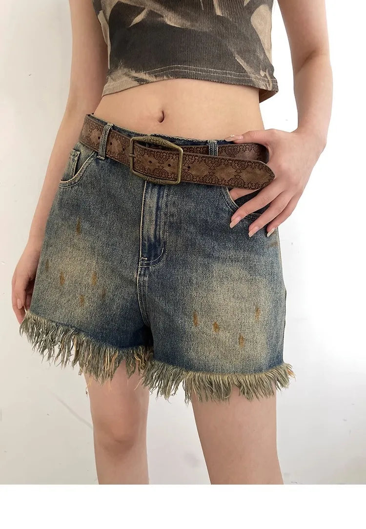 Pattern Print Buckle Pin Waist Belt Female Pu Leather