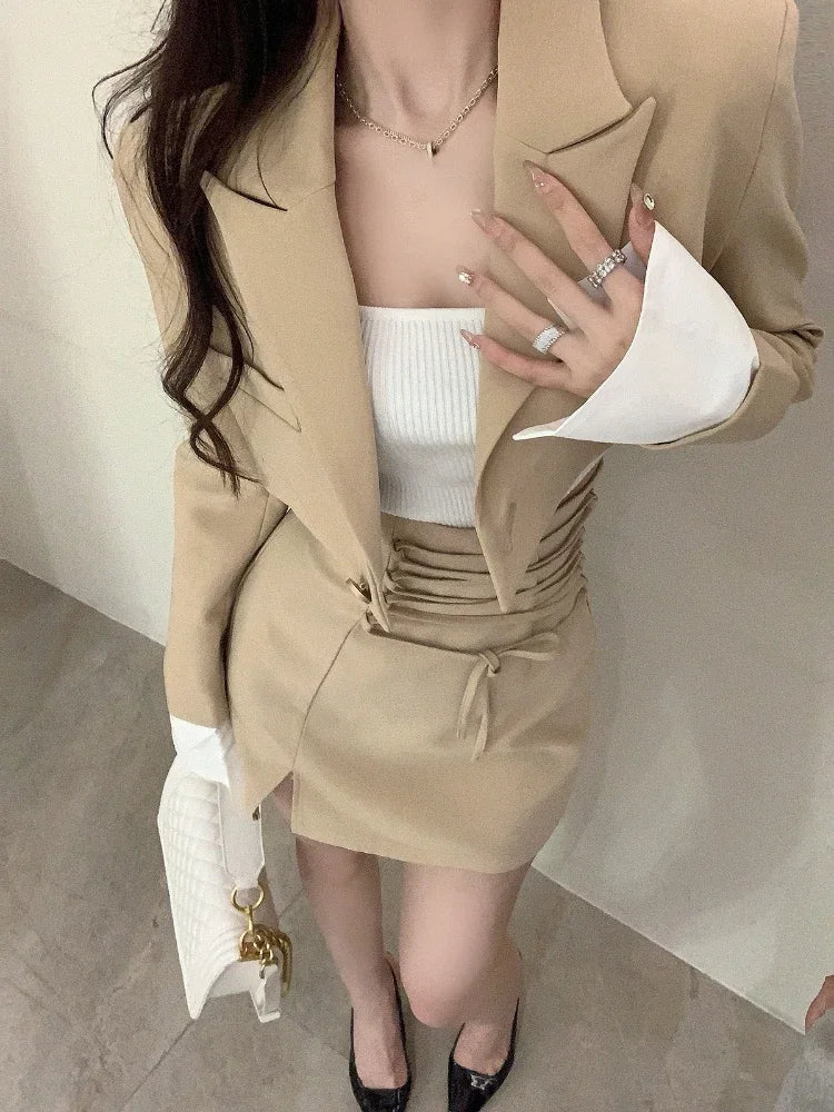 2 Piece Dress Set Women Casual Y2k Crop Top and blazer - Premium Set from Craftklart.store - Just $21.25! Shop now at Craftklart.store