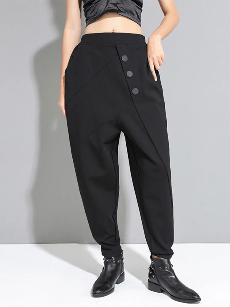 High Elastic Waist Black Asymmetric Casual Pants - Premium Pants from Craftklart Dropship - Just $26.15! Shop now at Craftklart.store