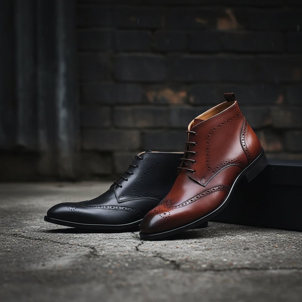Urban Form Men's Handmade Leather Ankle Boot — Wingtip Dress