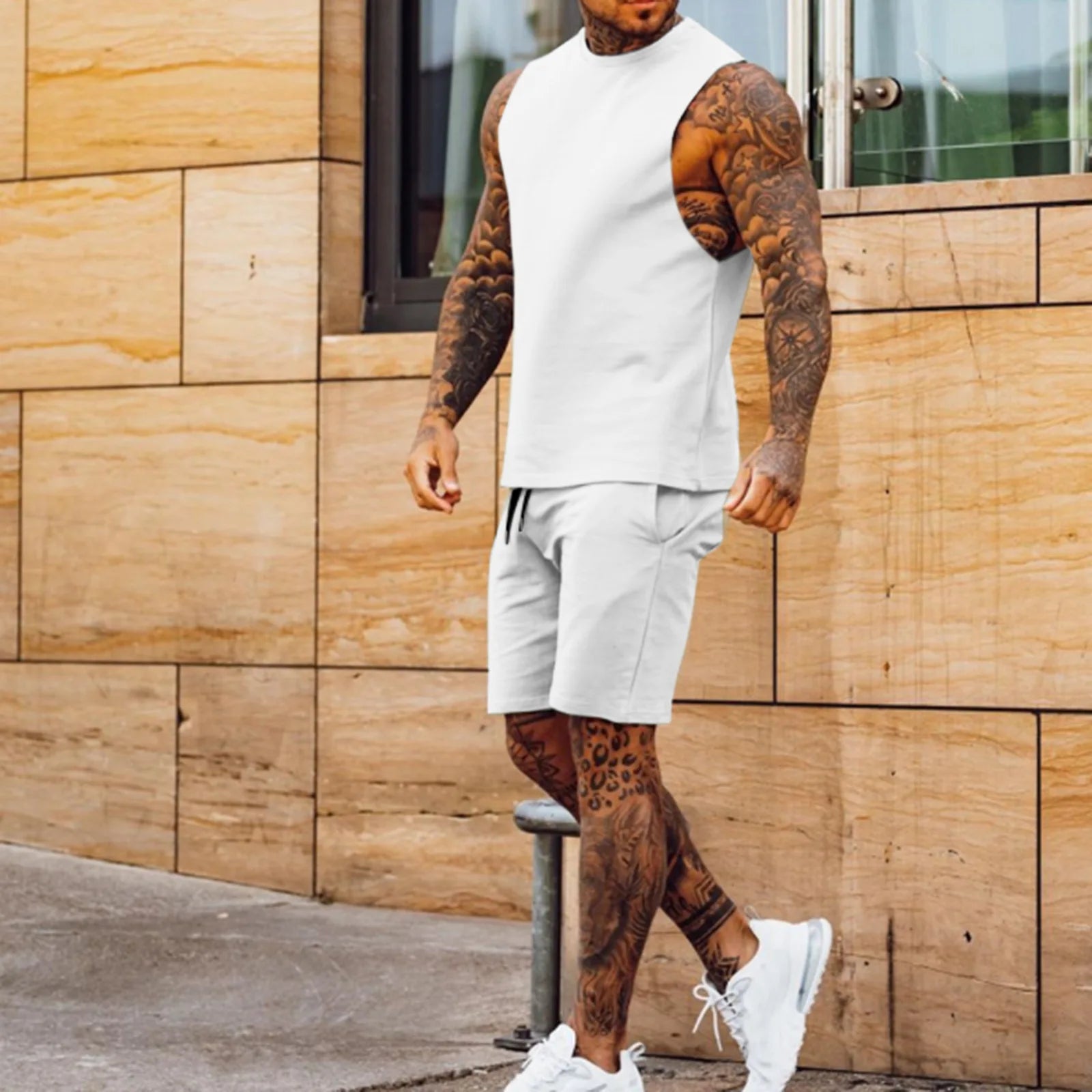 Men's Activewear Thin Five Quarter Pants Sleeveless Top Set - Premium Activewear from Craftklart.store - Just $14.83! Shop now at Craftklart.store
