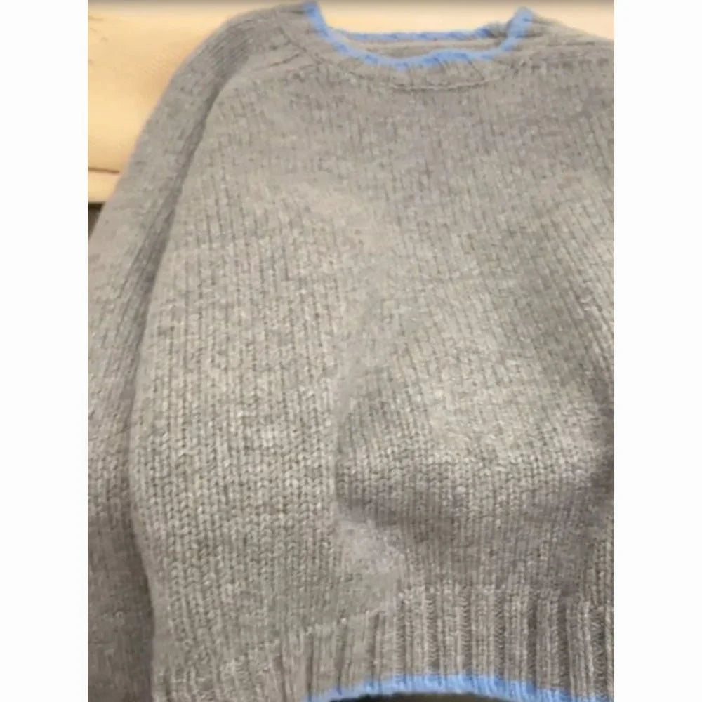 Soft Sexy Round Neck Cashmere Sweater Women's Autumn Winter Knitted Wool Base Sweater Short Thick Loose Sweater Gray Warm Tops