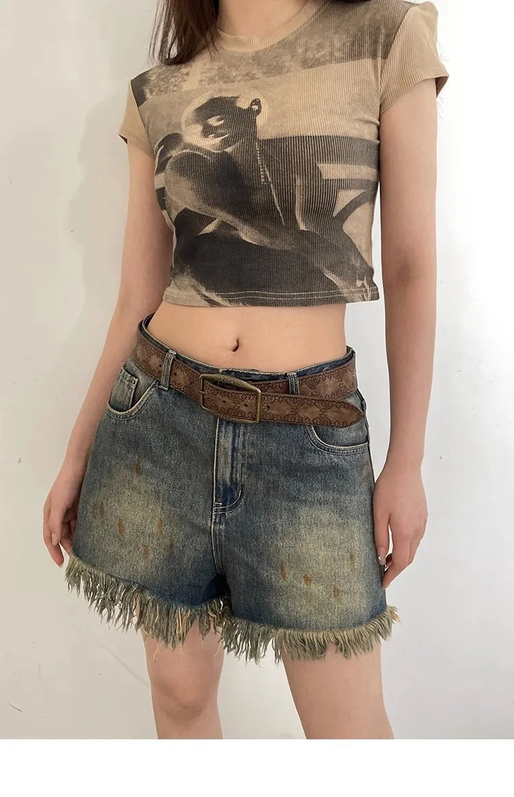 Pattern Print Buckle Pin Waist Belt Female Pu Leather