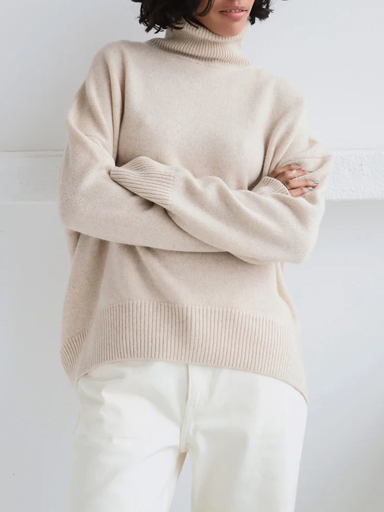 Women's Thick Sweaters Oversize Turtleneck Women Winter Warm White Pullovers Knitted High Neck Oversized Sweater For Women Tops - Craftklart.store