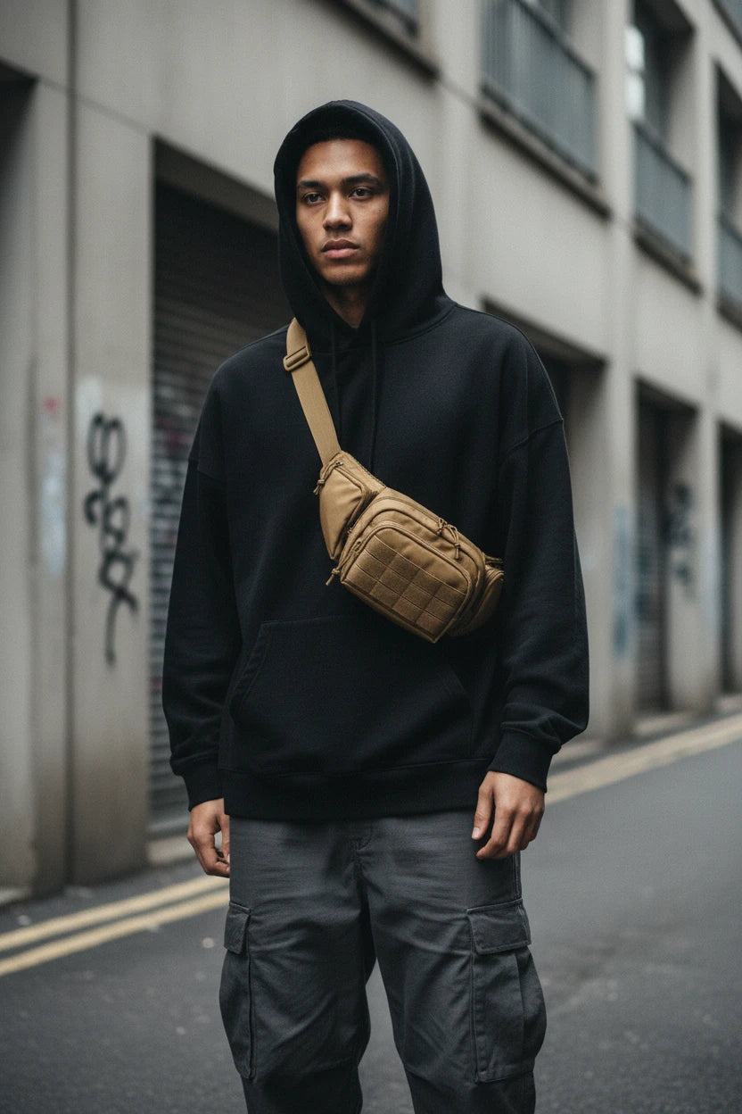 Nylon minimal utility waist bag from Urban Fashion & Streetwear, featuring sleek design and adjustable strap.
