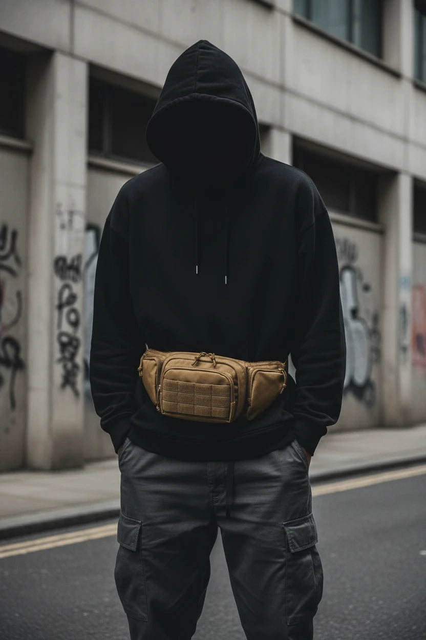 Minimal utility waist bag by Urban Fashion & Streetwear, made of nylon, designed for streetwear and casual outdoor use.