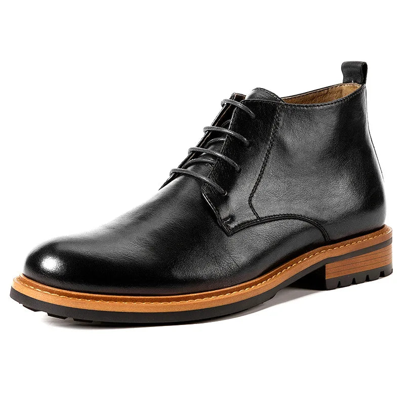 Autumn and winter men's boots, men's shoes, British style high top round toe short boots, genuine leather retro workwear boots
