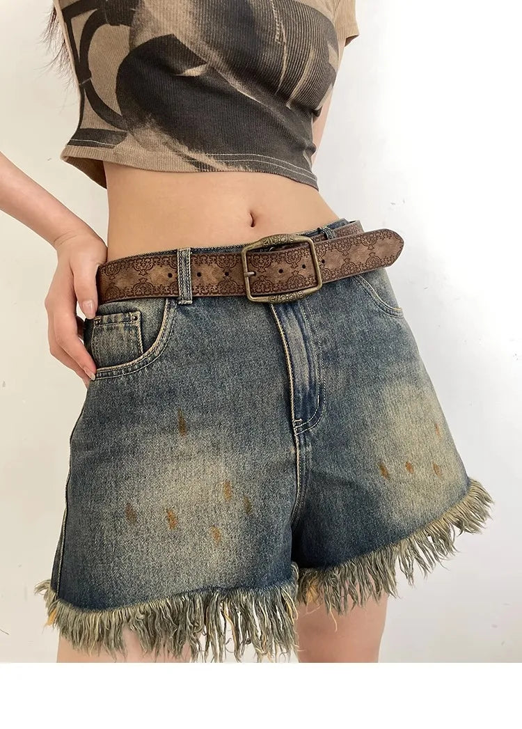 Pattern Print Buckle Pin Waist Belt Female Pu Leather