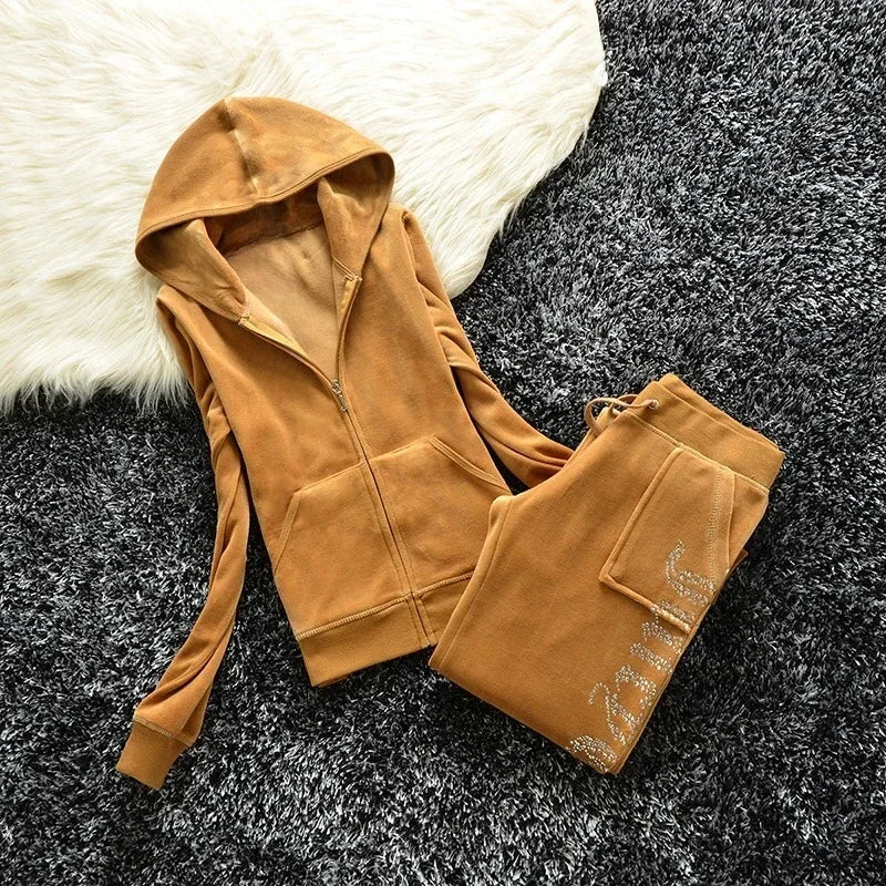 2026 New  Spring Fall Women Warm 2 Piece Velvet Masonry Crown Tracksuit Casual Elegant Ladies 2026  Cosziy - Craftklart.store