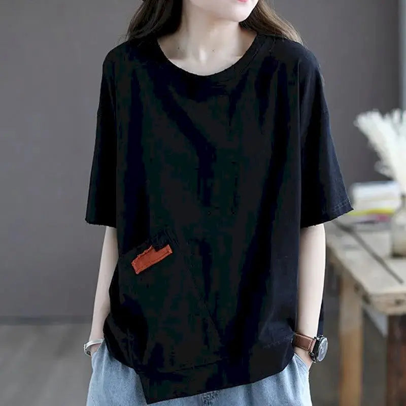 Women's 100% Cotton Korean Style Loose Casual T-Shirt - Premium T-Shirt from Craftklart Dropship - Just $17.89! Shop now at Craftklart.store