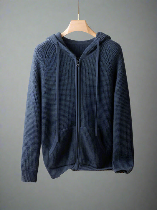 Urban Casual Knitted Hooded Cardigan 100% Pure Cashmere