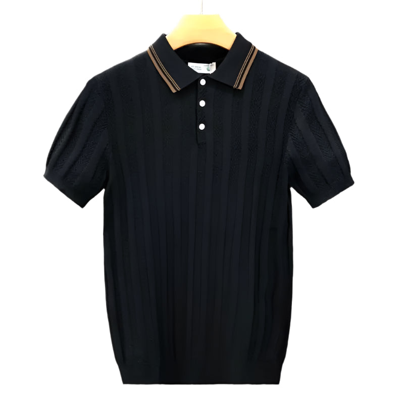Men’s Simple Striped Knit Polo Shirt