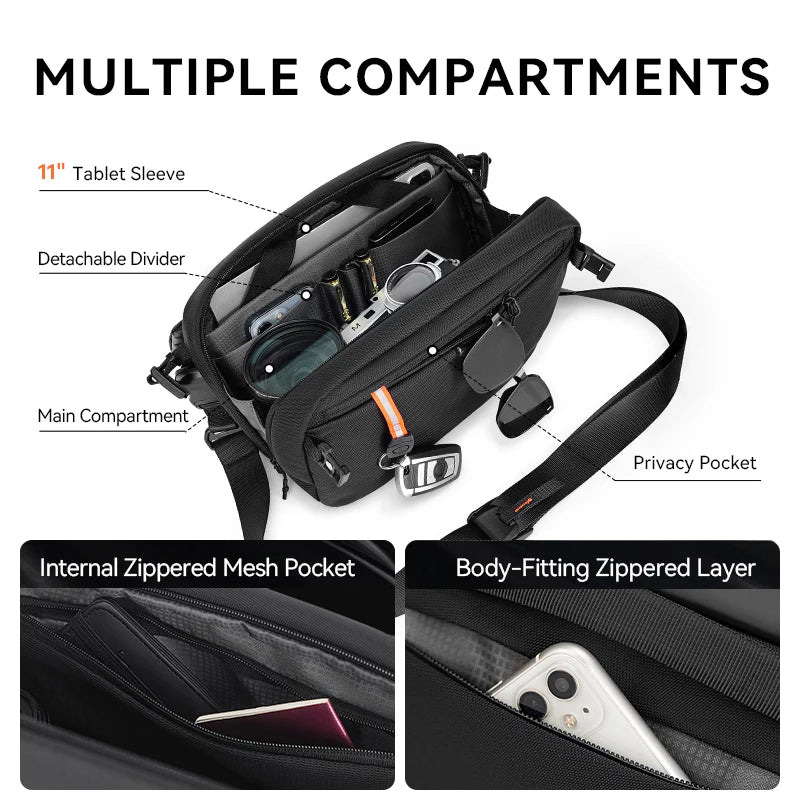 Waterproof 4.5L Craftklart sling bag crossbody bag with adjustable strap and multiple compartments for travel and daily use.