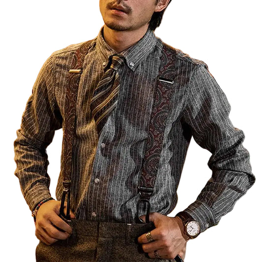 Long Sleeve Striped Turn-down Collar Urban Casual Shirt