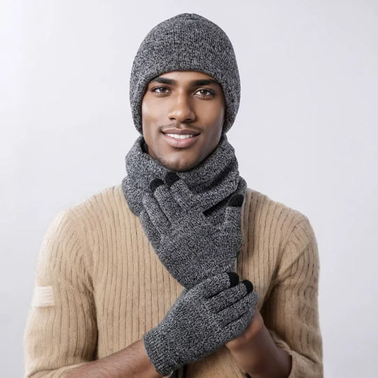 Fashion Trend Knitted Thickened Hat Scarf Glove for Men Set - Craftklart.store