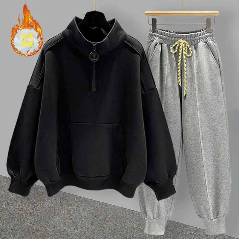 Hip Hop Half High Collar Sweatshirt Set Autumn Winter Trend - Premium Hoodie from Craftklart Dropship - Just $11.46! Shop now at Craftklart.store