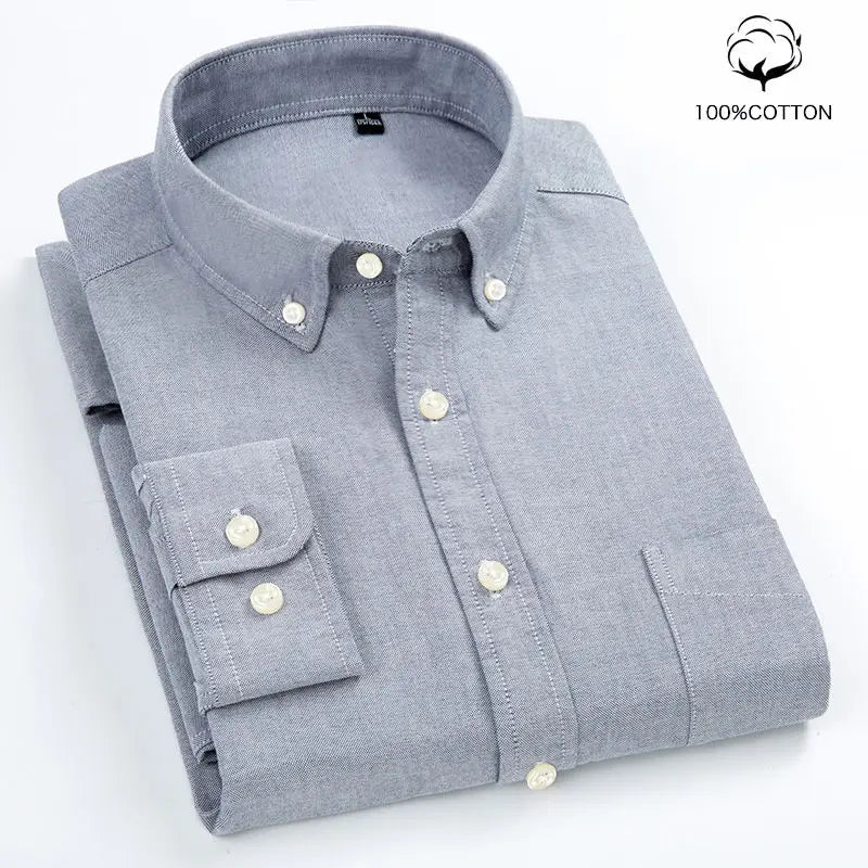 New 100% Cotton Oxford Shirt Men's Long Sleeve Striped Plaid Casual Shirts Korean Clothes High Quality Business Dress Shirt Grey - Premium  from Craftklart.store - Just $14.56! Shop now at Craftklart.store