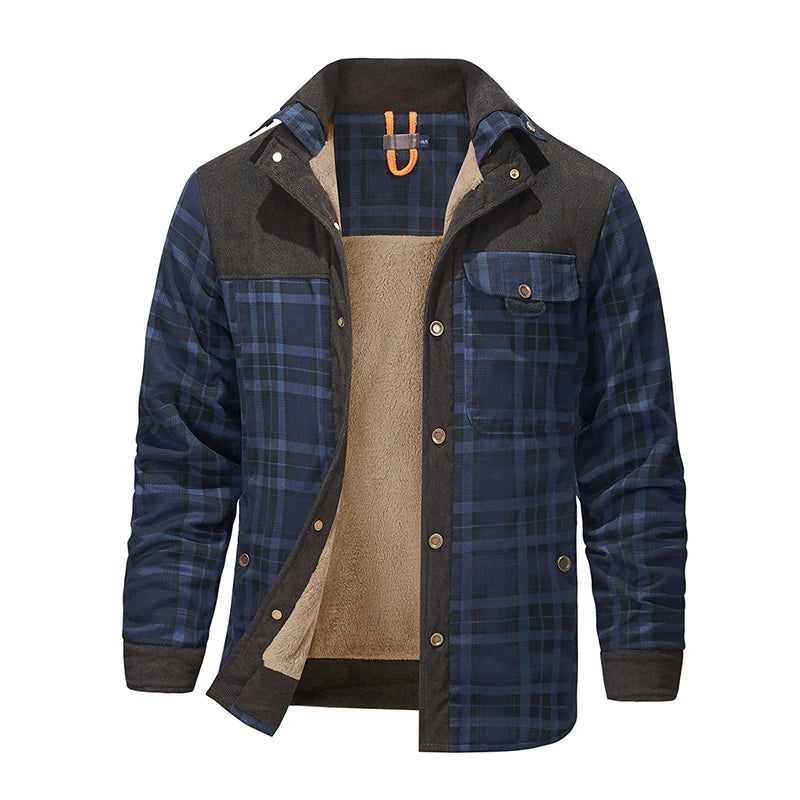 Cotton Plaid Jacket Autumn Men Casual Multi-Pockets Coat