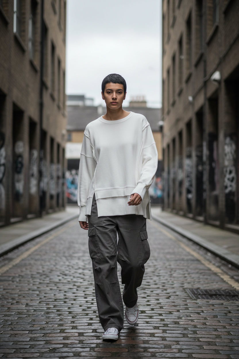 Oversized Cotton Sweatshirt — Open Side Patchwork | Craftklart