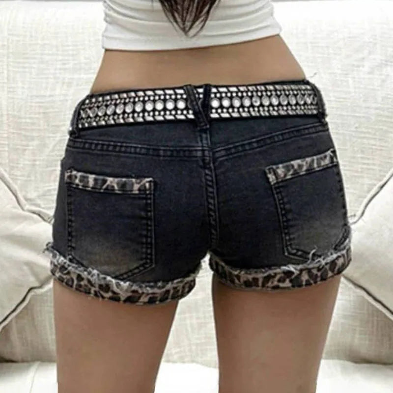 Women Grunge Coquette Low Rise Skinny jean Shorts