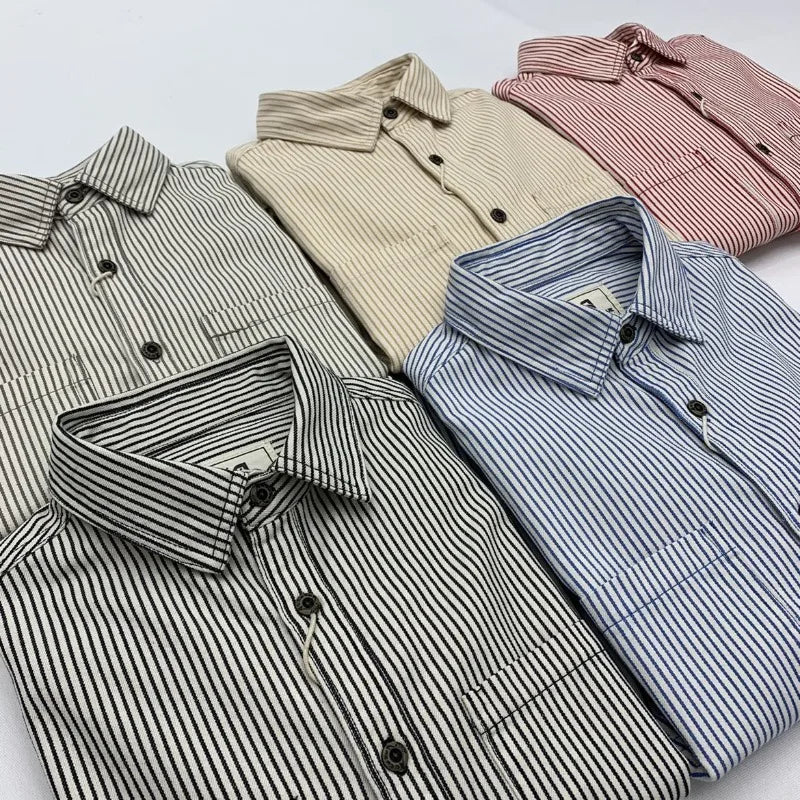 Urban Workwear Striped Men's Loose Long Sleeved Shirt