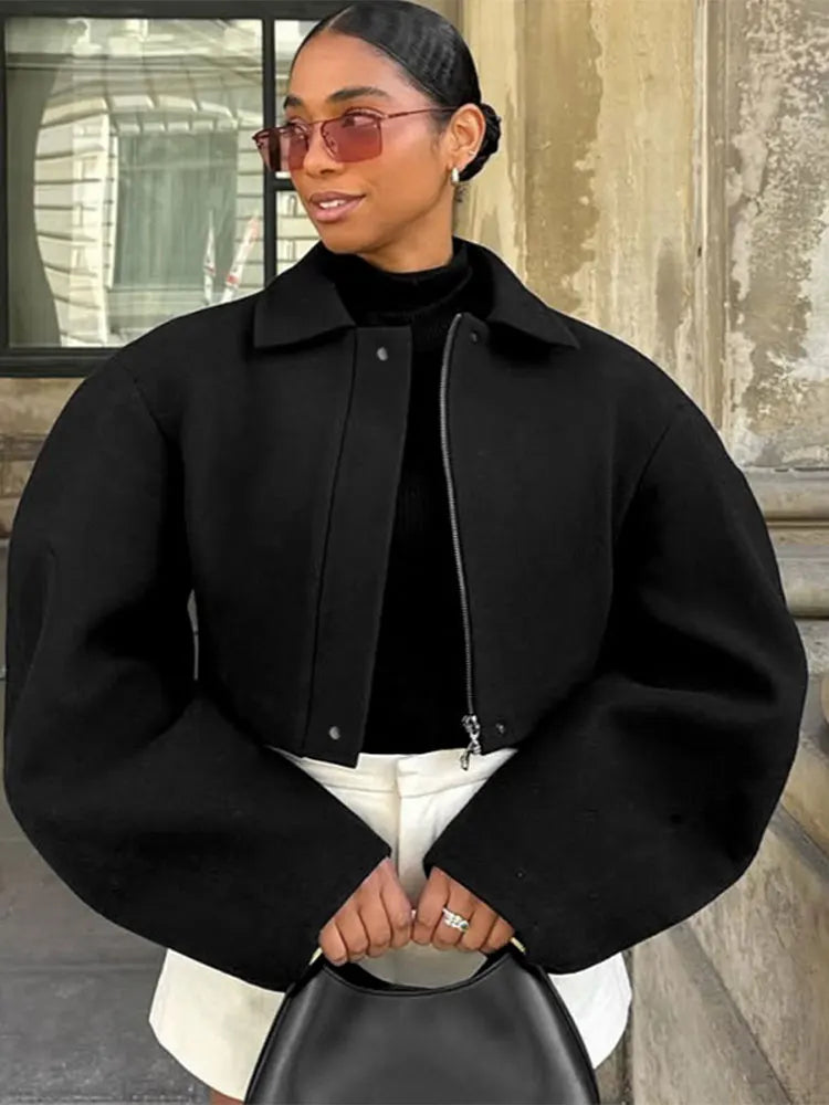 Cropped Lapel Bomber Jacket — Women's