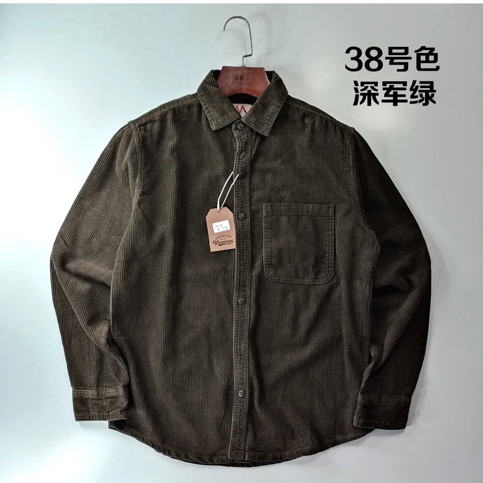 Corduroy Men's Fashion 100% Cotton Washed Single Pocket Shirt