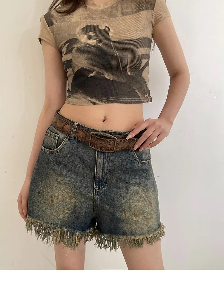Pattern Print Buckle Pin Waist Belt Female Pu Leather