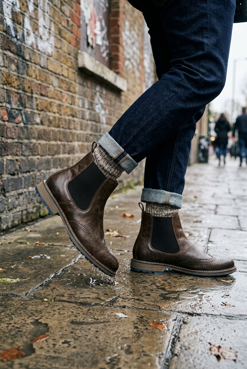 Craftklart Dropship Borough Chelsea Boots featuring classic black leather design and elastic side panels for a stylish, comfortable fit.