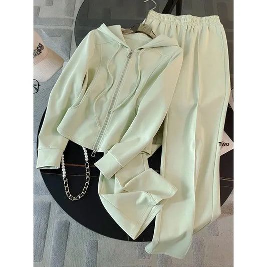 Mint Wave Style~ Autumn High Waist Wide Leg Pants Casual Two Piece Set