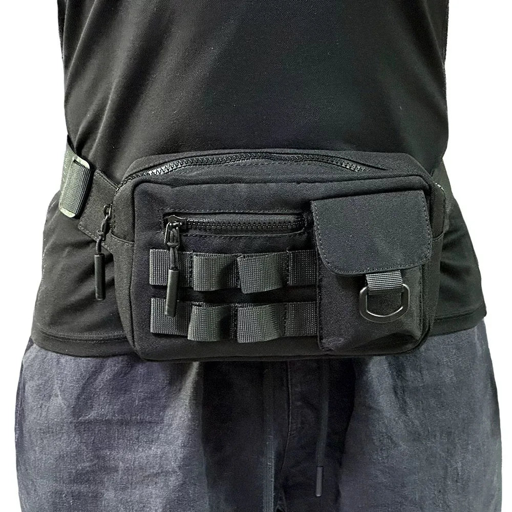 Craftklart utility chest bag with multiple compartments, black fabric, adjustable strap, designed for outdoor and everyday use.