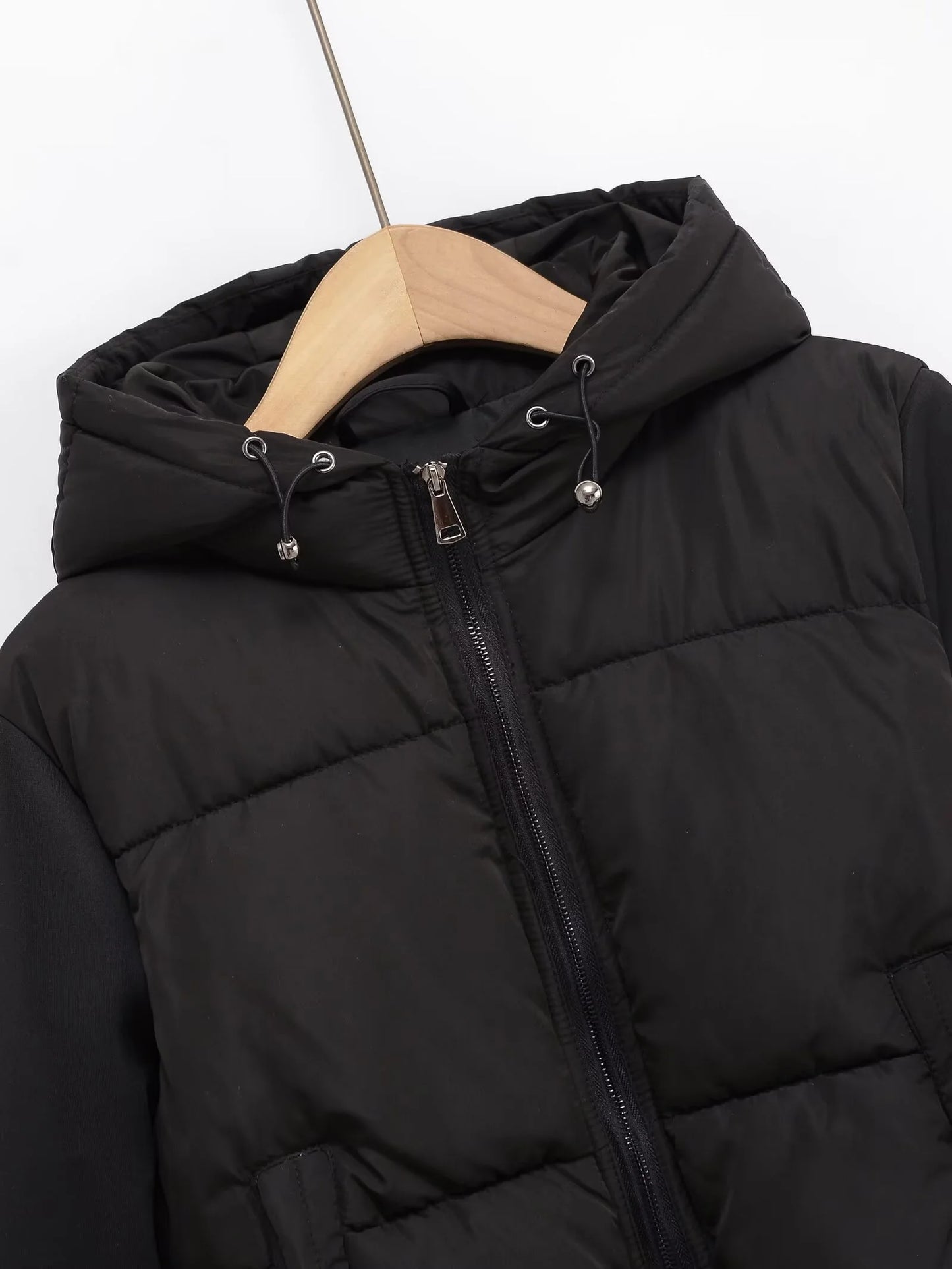 Craftklart Slim Fit Hooded Puffer Coat for women, stylish streetwear outerwear with a sleek, fitted design and hood.