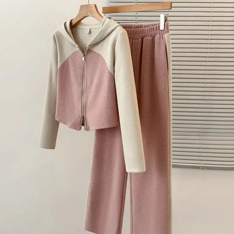 Winter New Splicing Cotton Top Hoodie Casual Wide Leg Pants Two Piece Set - Premium Set from Craftklart.store - Just $19.30! Shop now at Craftklart.store