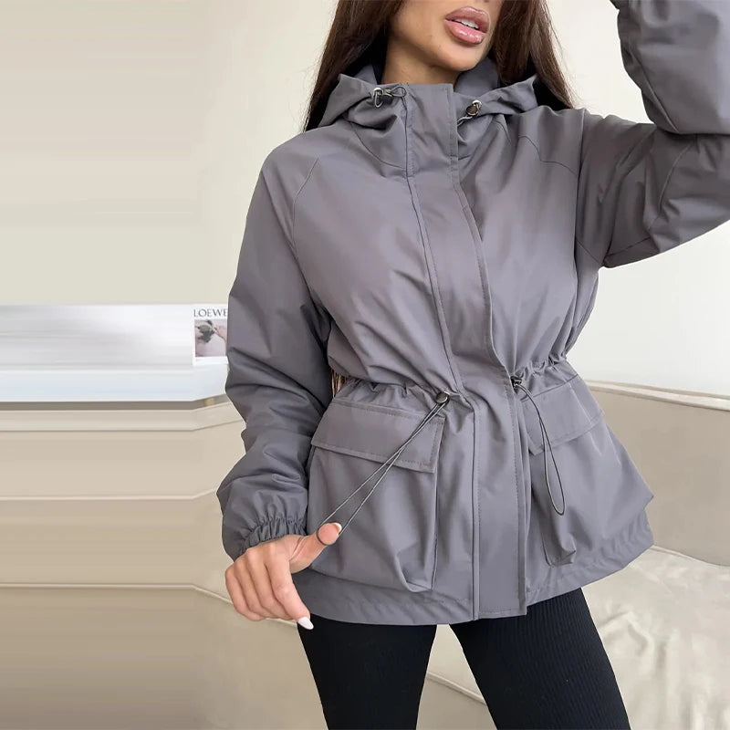 Craftklart Loose Short Zip Jacket for women, stylish streetwear outerwear with a relaxed fit and front zipper.