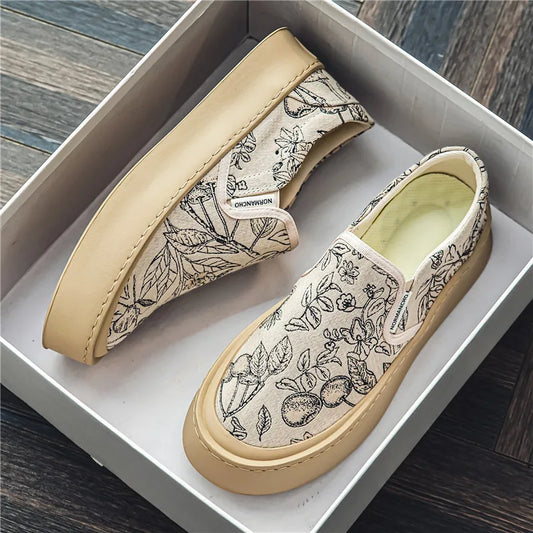 Men's Canvas Floral Thick Sole Loafers