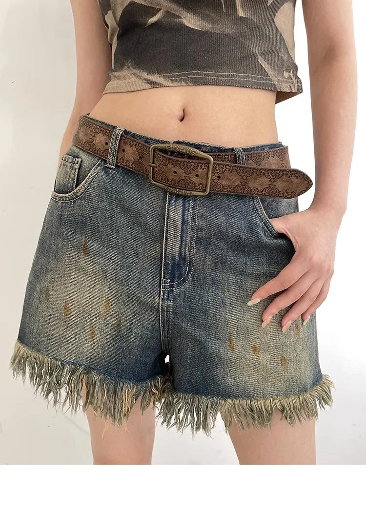 Pattern Print Buckle Pin Waist Belt Female Pu Leather