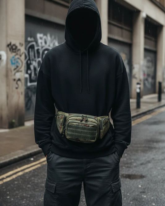 Minimal utility nylon waist bag, a streetwear accessory by Urban Fashion & Streetwear, featuring a compact, stylish design.