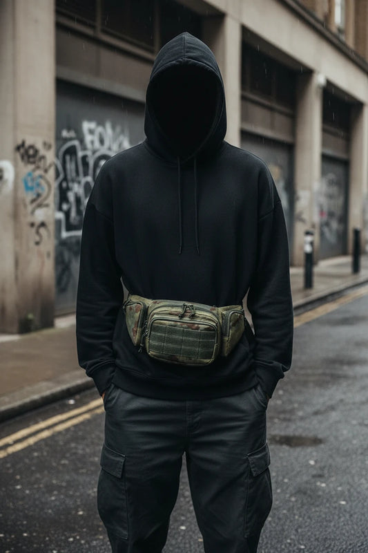 Minimal utility nylon waist bag, a streetwear accessory by Urban Fashion & Streetwear, featuring a compact, stylish design.