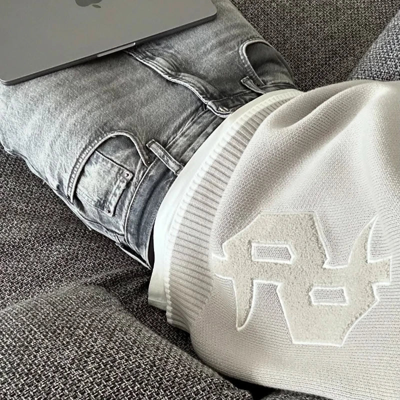 Y2K Dollar Grey Knitted  Long Sleeve Sweater - Craftklart.store