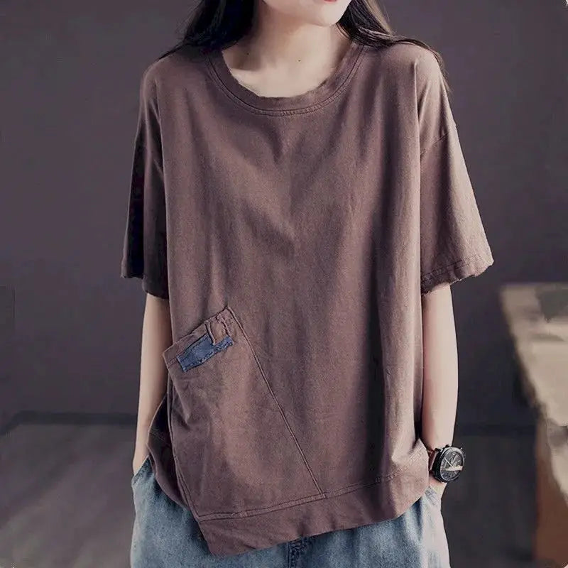 Women's 100% Cotton Korean Style Loose Casual T-Shirt - Premium T-Shirt from Craftklart Dropship - Just $17.89! Shop now at Craftklart.store