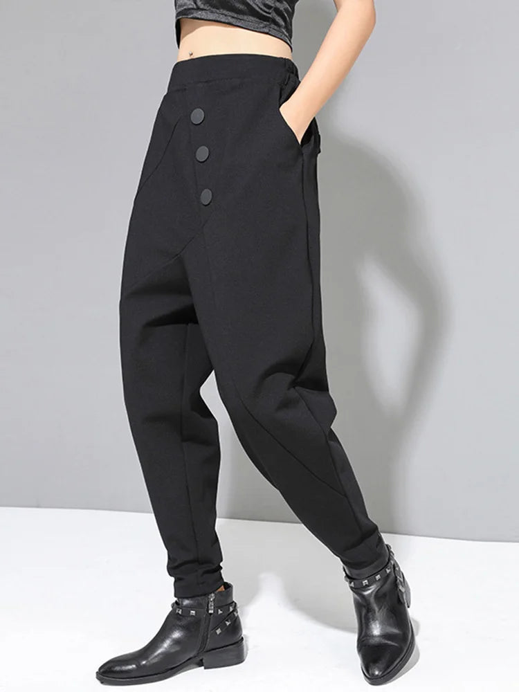 High Elastic Waist Black Asymmetric Casual Pants - Premium Pants from Craftklart Dropship - Just $26.15! Shop now at Craftklart.store