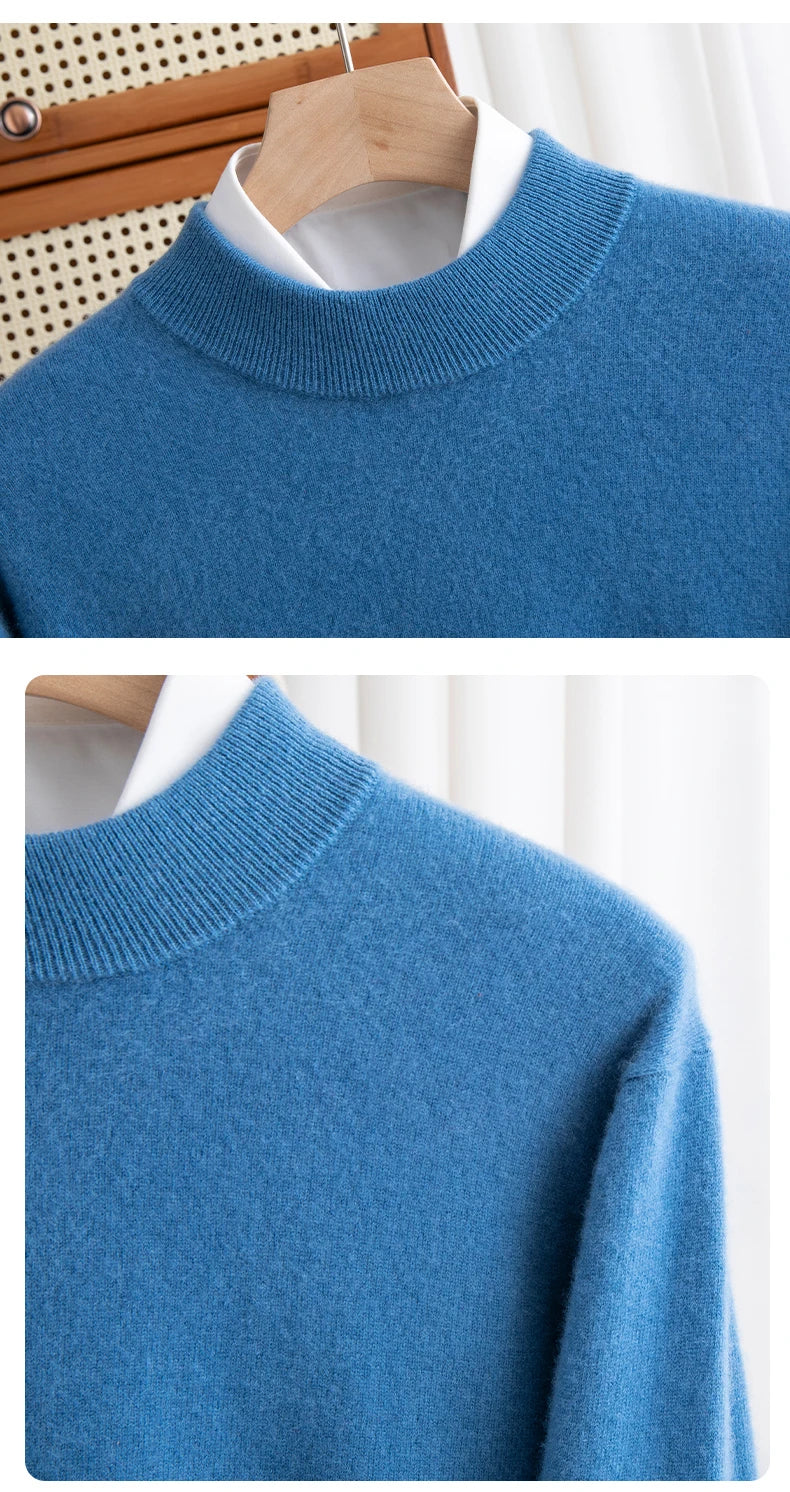New Fashion Men's 100% Wool Pullover Half-high Collar Sweater - Craftklart.store