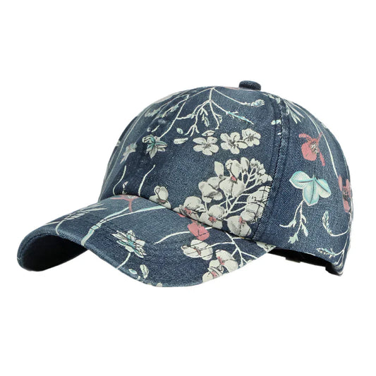 Women's CLIMATE Floral Denim Baseball Cap Hat - Premium Cap from Craftklart Dropship - Just $7.85! Shop now at Craftklart.store
