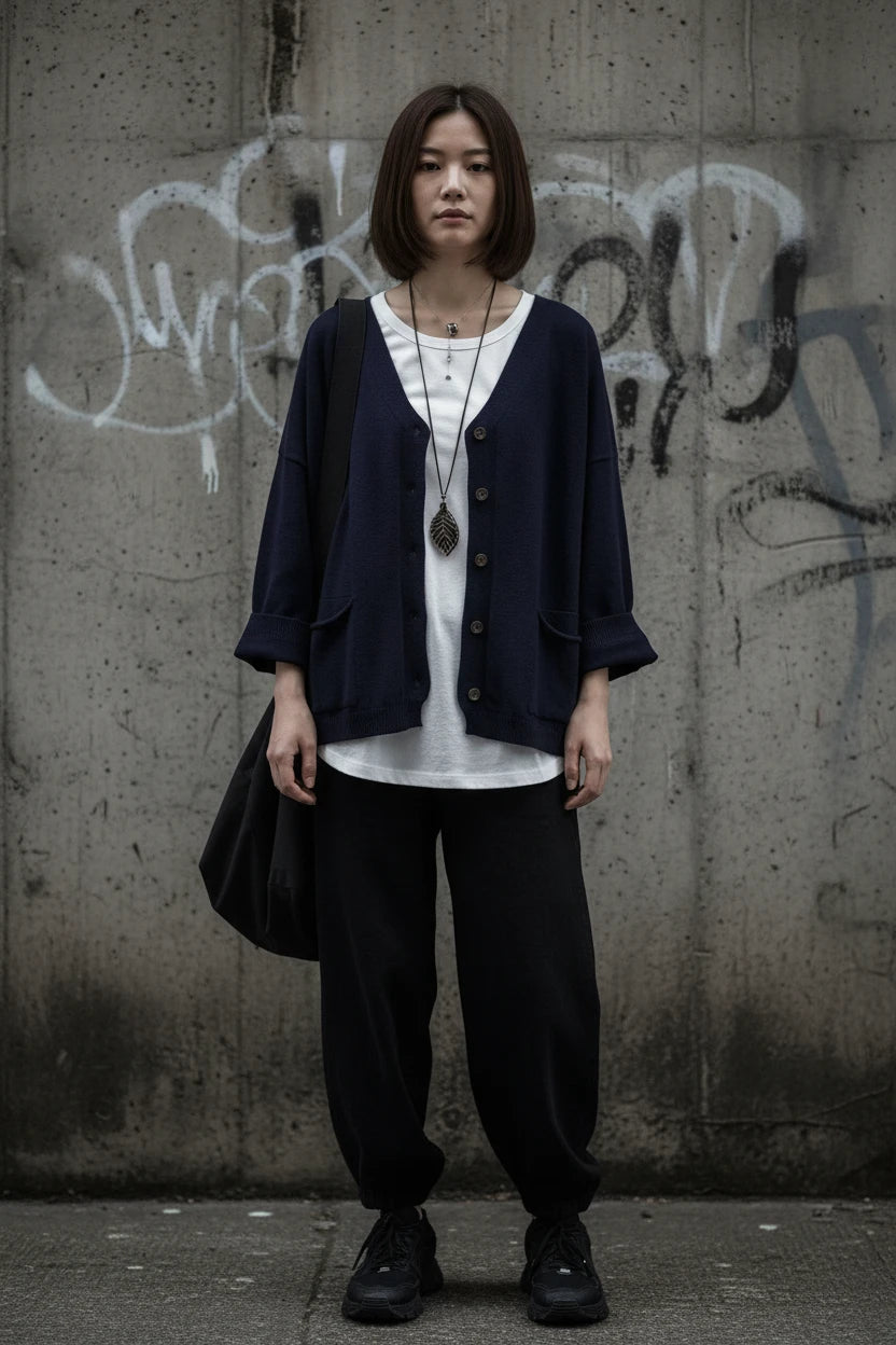 Loose Knit Cardigan — V-Neck, Button Front