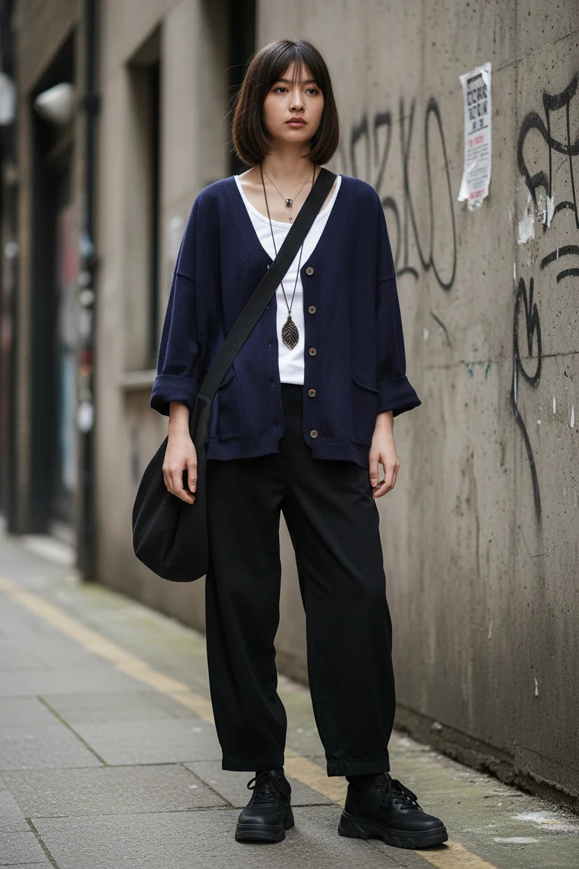 Loose Knit Cardigan — V-Neck, Button Front