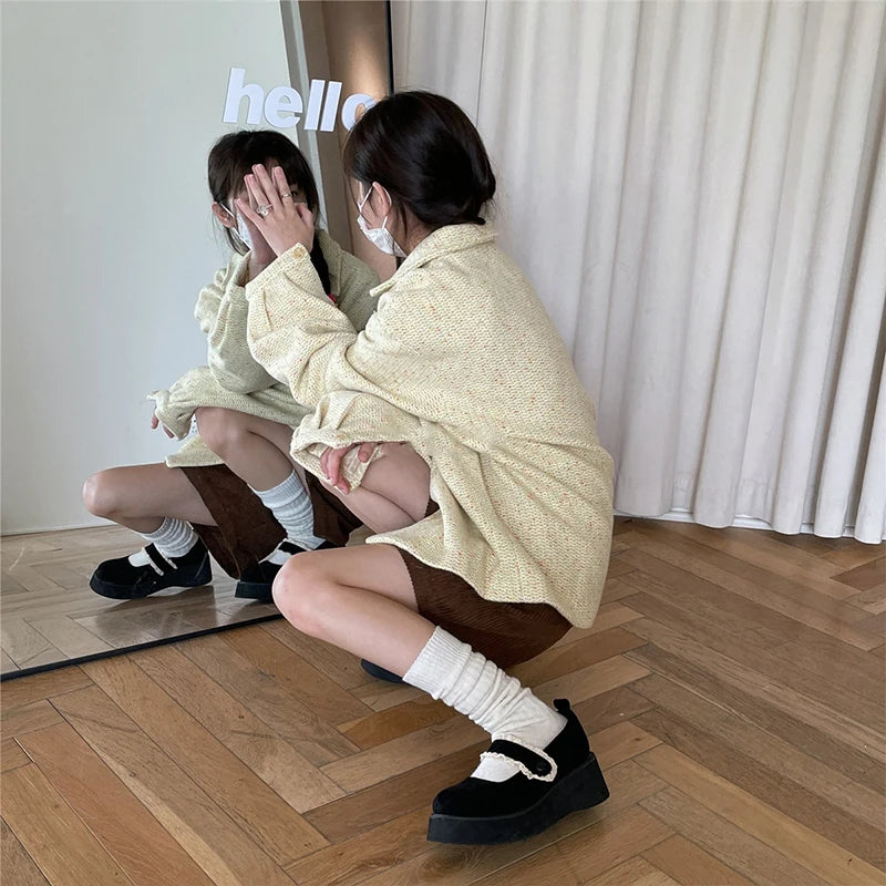 Thickened Coffee Colored Stacked Socks