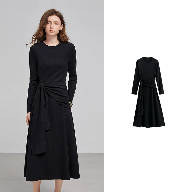 Urban Women's Back Waist Hollow Out Strap Medium Long Slim Black Dress