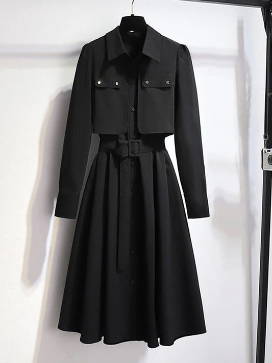 Women Spring Autumn High End Long Sleeve Dress With Belt Slimming Fit Waist Design Casual Single Breasted Mid Length Dresses -  "Urban Fashion & Streetwear | Craftklart"