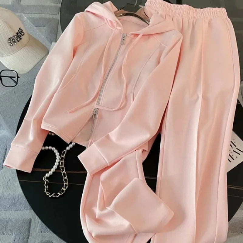 Mint Wave Style~ Autumn High Waist Wide Leg Pants Casual Two Piece Set